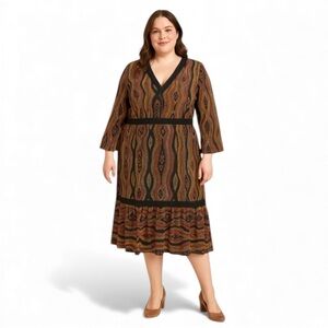 Boho Multicolor Midi Dress Size XL New York & Company Bell Sleeves New With Tags